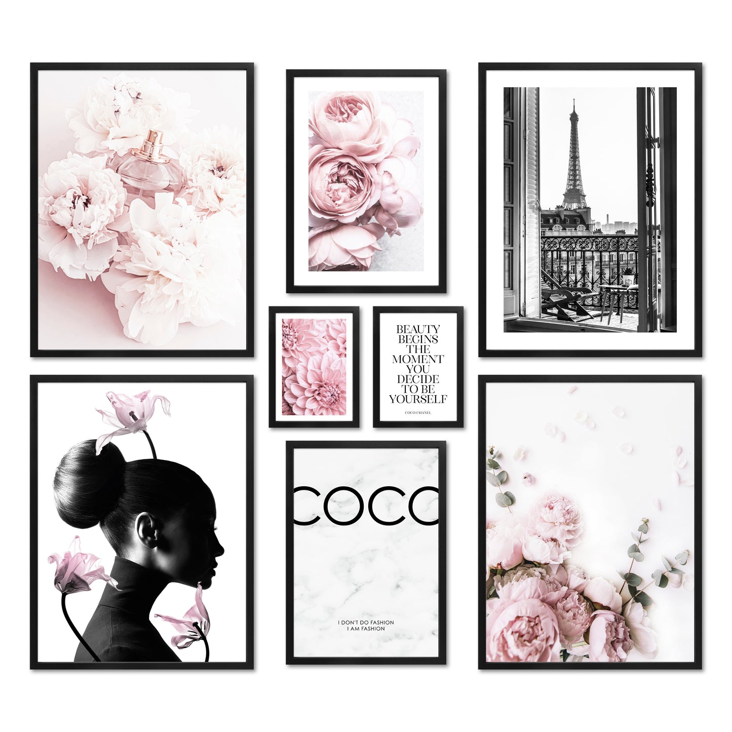 Poster Set - COCO - Deko Wandbilder fashion, mode, rosa, schwarz