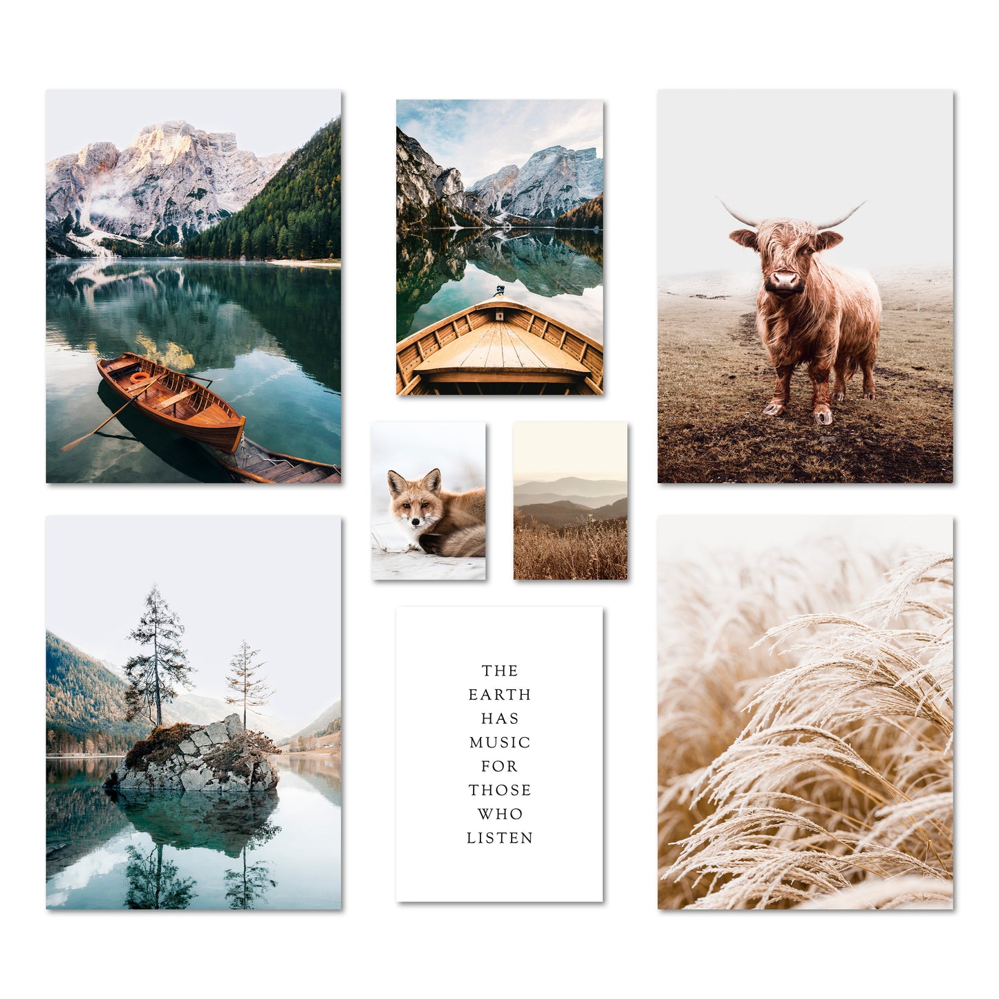 Poster Set - BEAUTIFUL EARTH I Decorative Wall Pictures Nature Petrol Lake Mountains