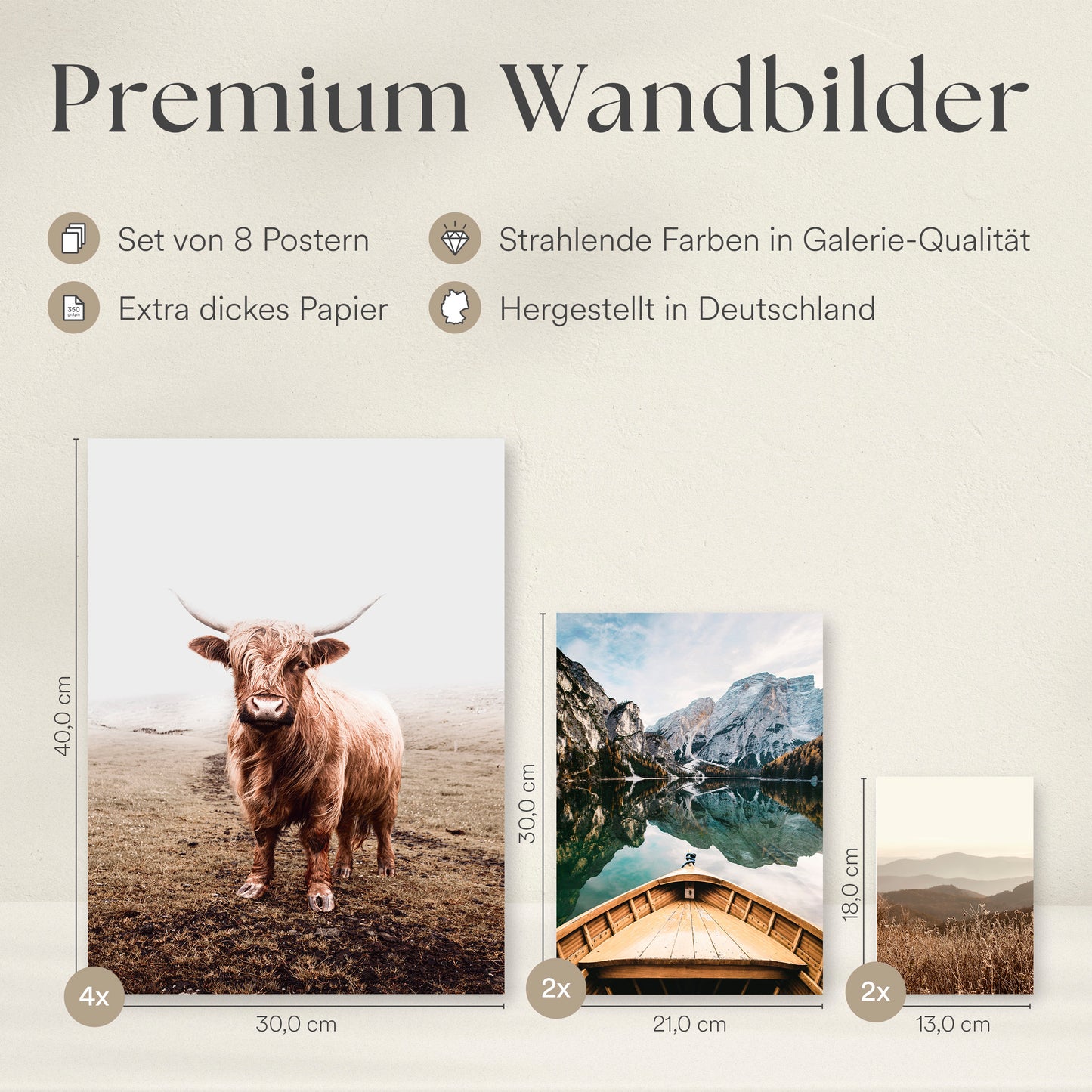 Poster Set - BEAUTIFUL EARTH I Decorative Wall Pictures Nature Petrol Lake Mountains