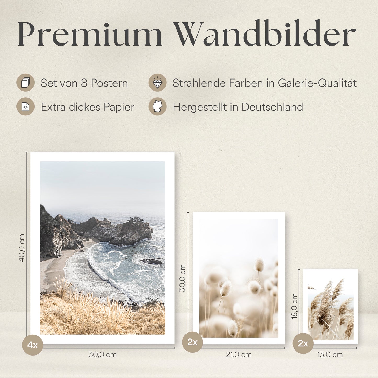 Poster Set - BEIGE SEA PAMPAS I Maritime Deko Wandbilder