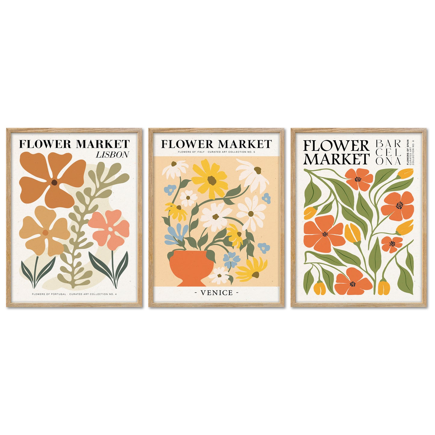 Poster Set - Flower Market Trio 2 - 3 Deko Wandbilder Blumen, pastell, Blumenmarkt Plakate, abstrakt