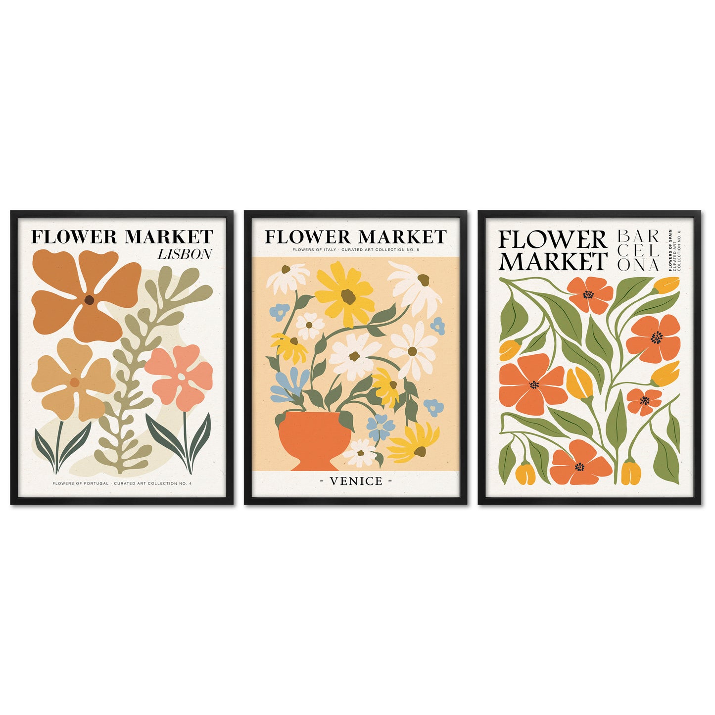 Poster Set - Flower Market Trio 2 - 3 Deko Wandbilder Blumen, pastell, Blumenmarkt Plakate, abstrakt