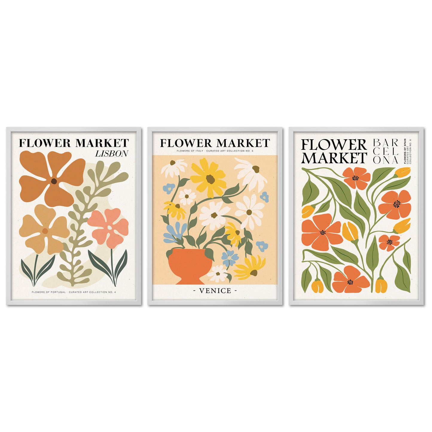 Poster Set - Flower Market Trio 2 - 3 Deko Wandbilder Blumen, pastell, Blumenmarkt Plakate, abstrakt