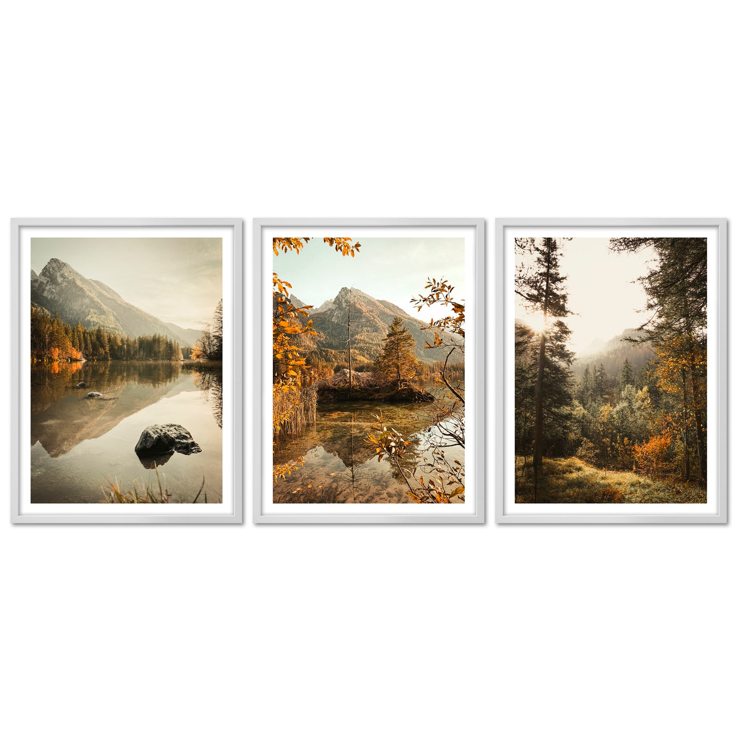 Poster Set - Herbst See - 3 Deko Wandbilder Berchtesgaden Hintersee