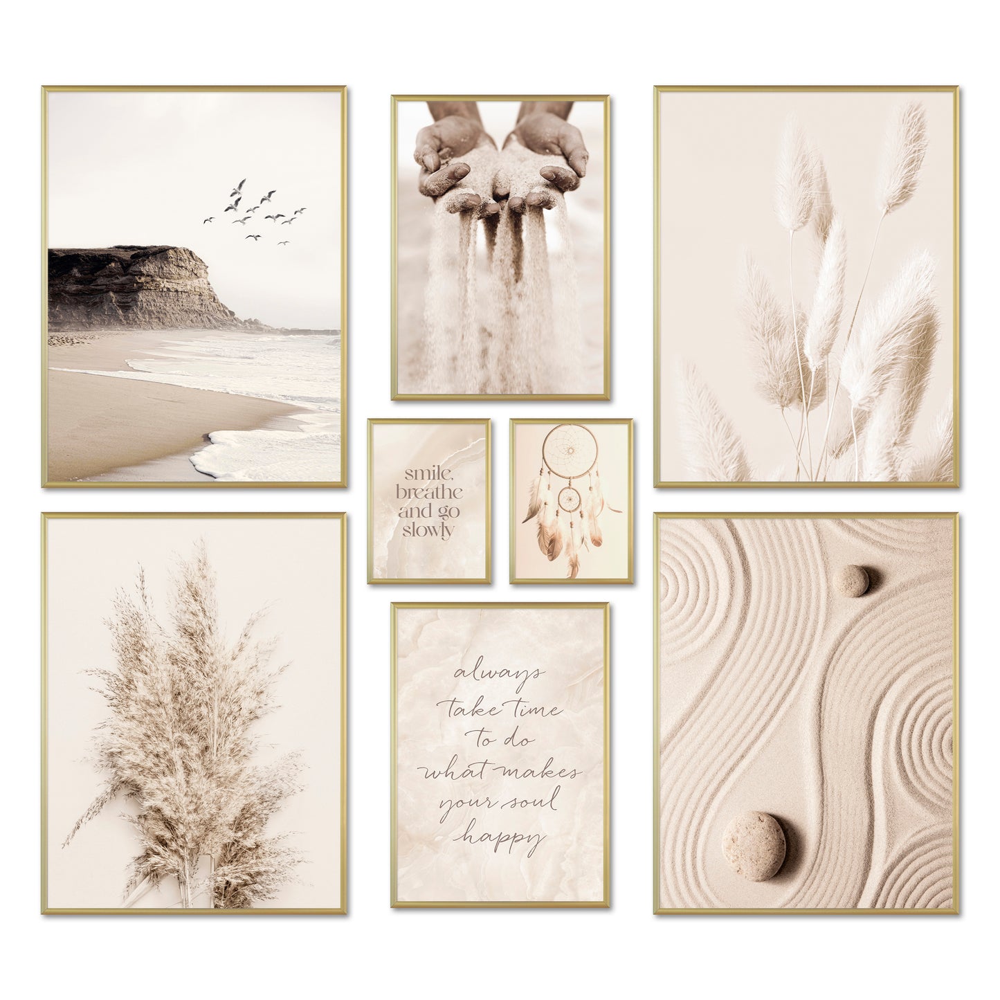 Poster Set - BEIGE DREAMS I Boho Deko Wandbilder Pampasgras