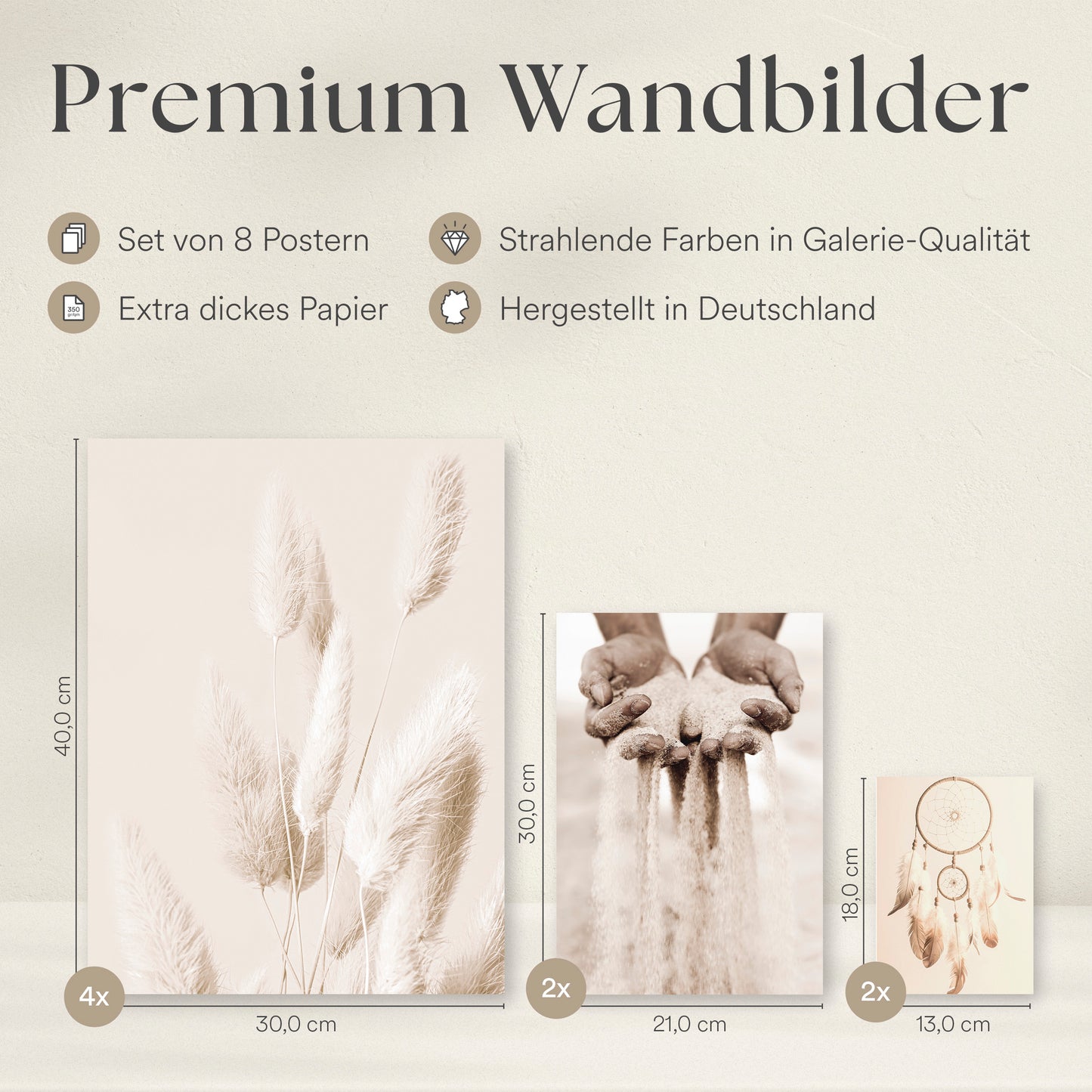 Poster Set - BEIGE DREAMS I Boho Deko Wandbilder Pampasgras