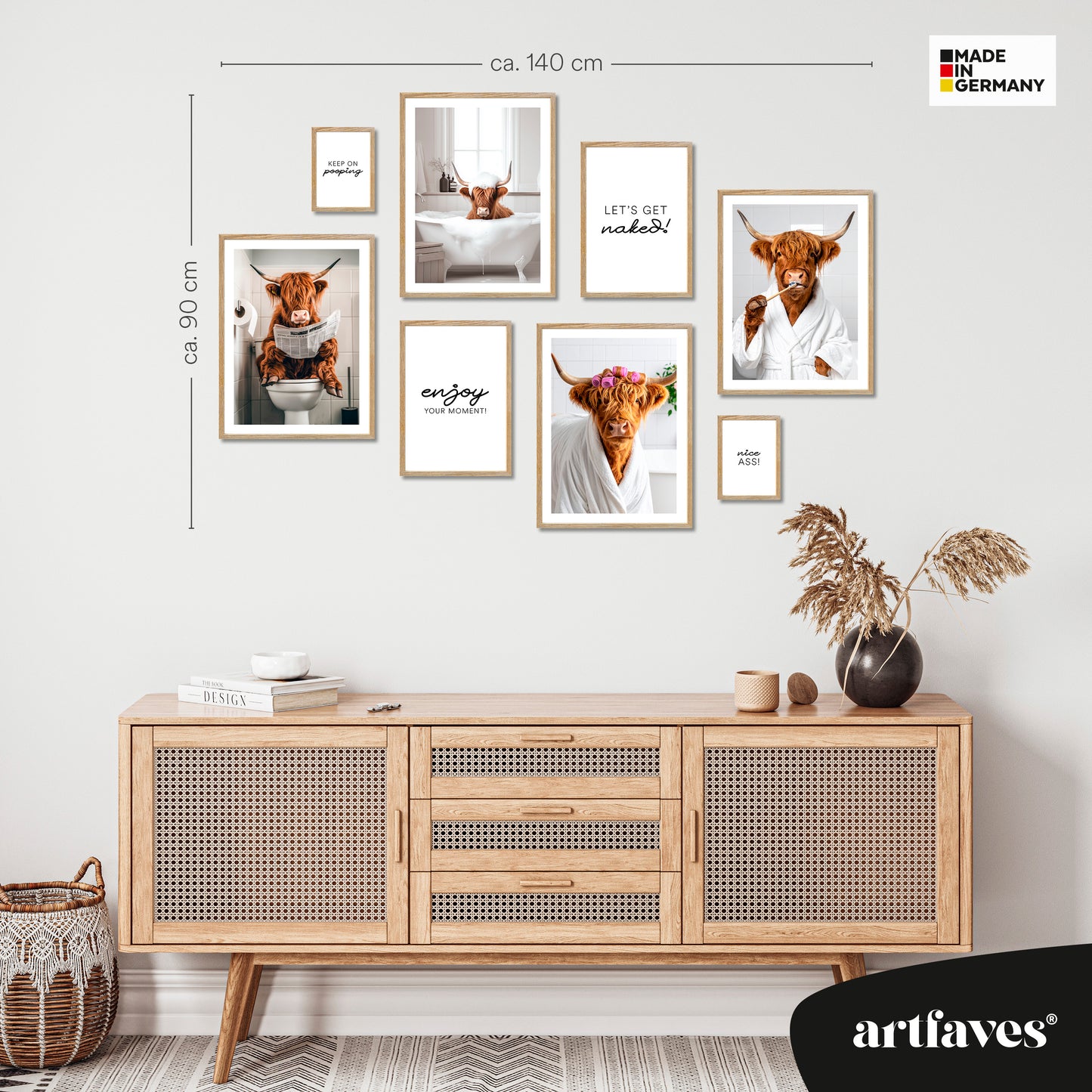 Poster Set - FUNNY BATHROOM I Bathroom Wall Art Funny Cow Highland Cattle