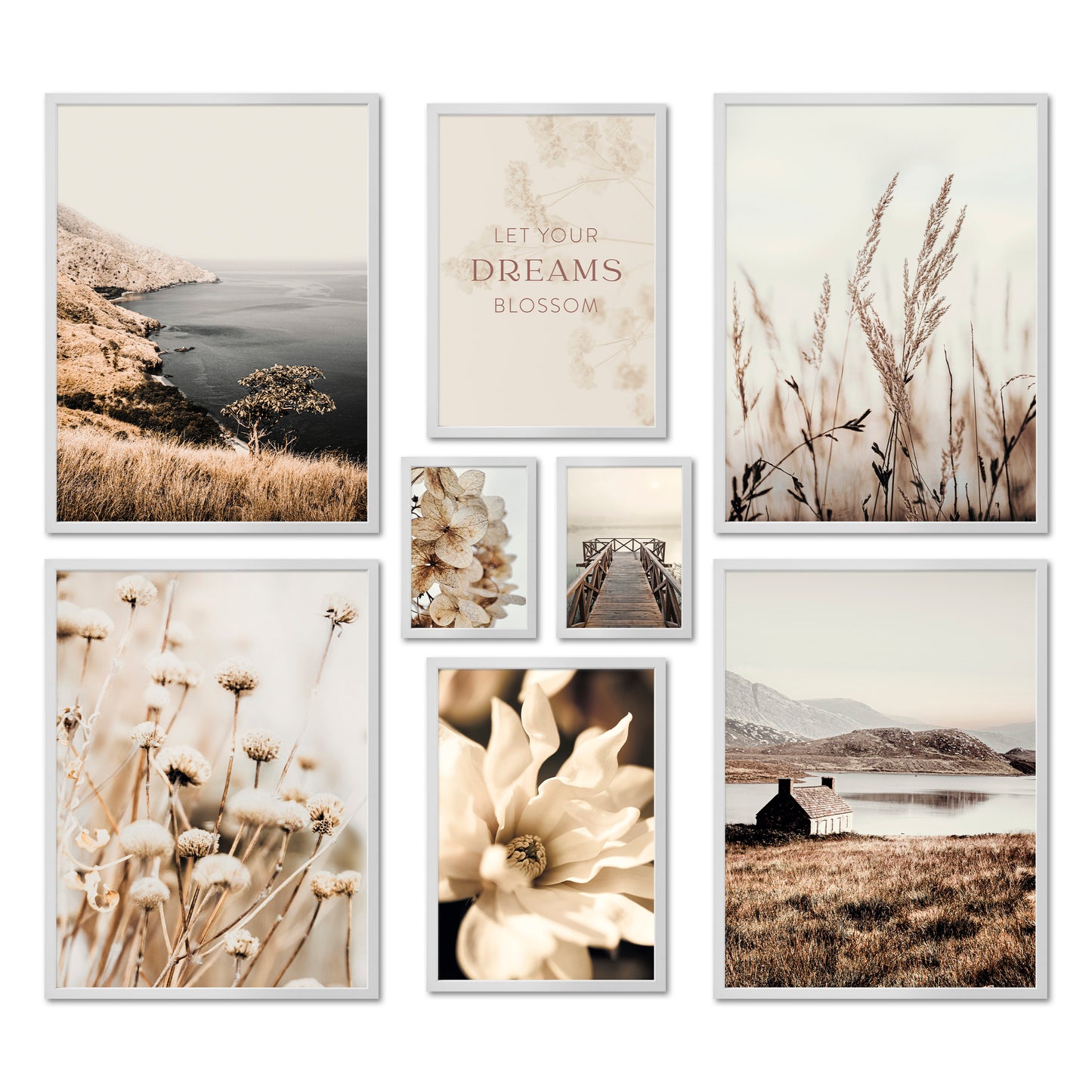 Poster Set - BEIGE VINTAGE NATURE - Deko Wandbilder beige, boho, landschaft, meer, natur, vintage