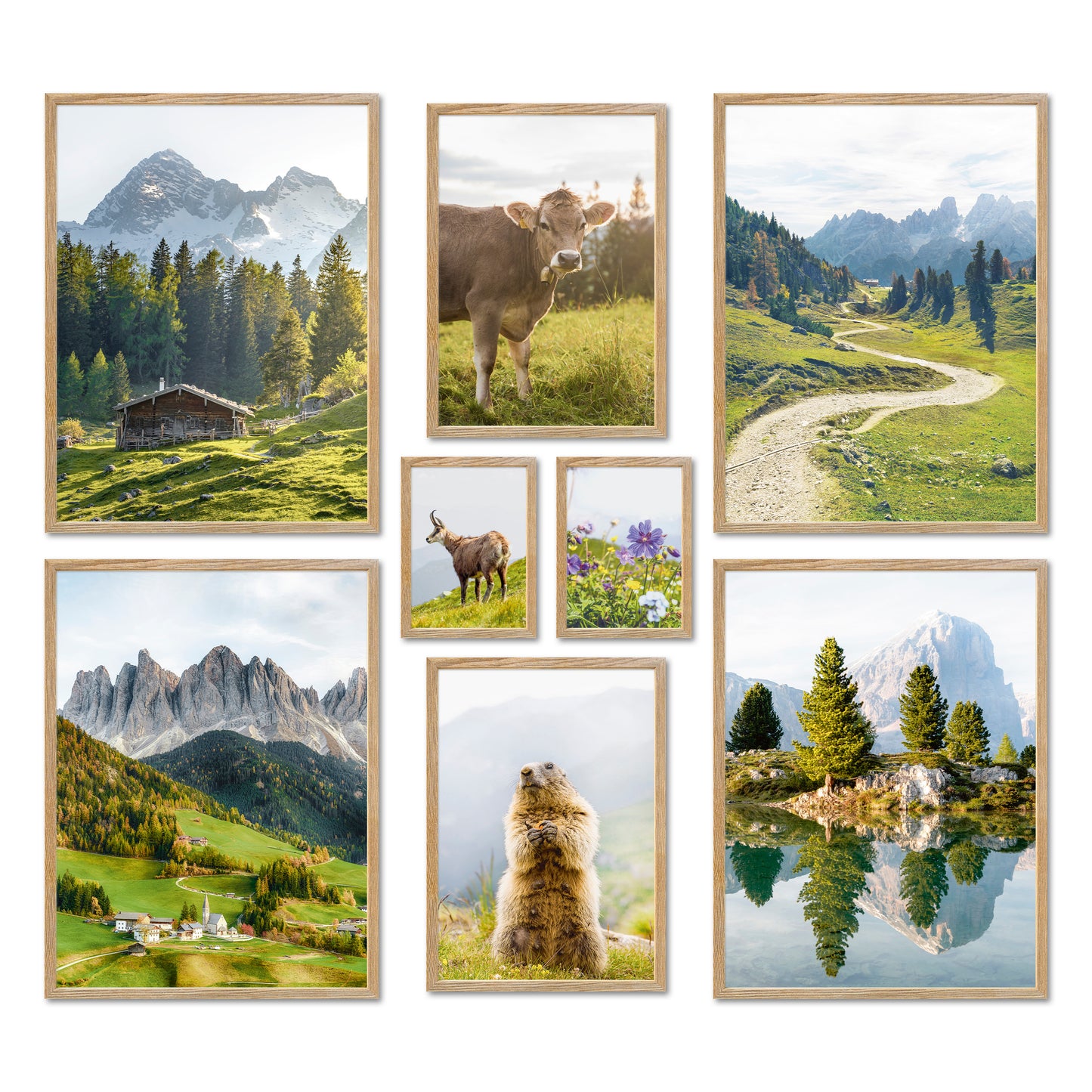Poster Set - In den Bergen - Deko Wandbilder frühling, tiere, natur, bunt, grün, berge