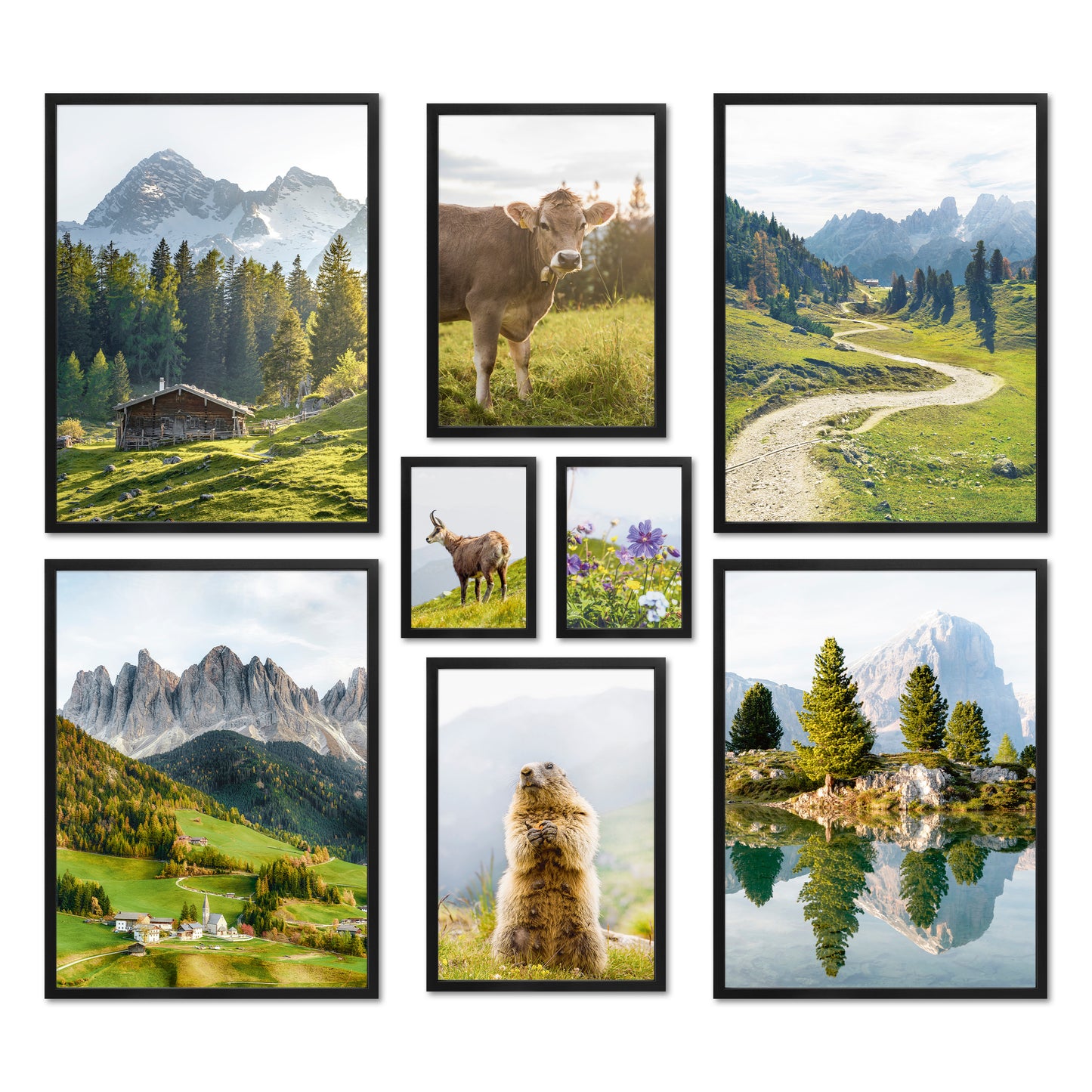 Poster Set - In den Bergen - Deko Wandbilder frühling, tiere, natur, bunt, grün, berge