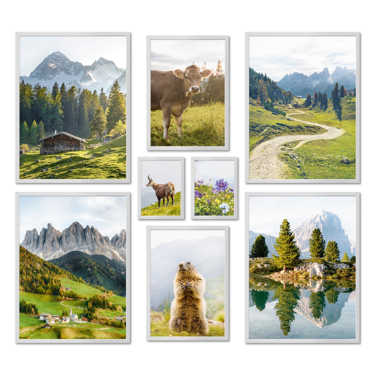Poster Set - In den Bergen - Deko Wandbilder frühling, tiere, natur, bunt, grün, berge