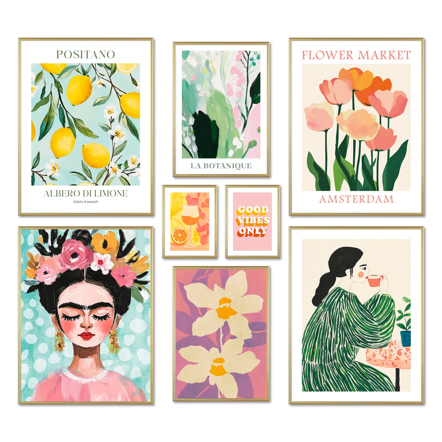 Poster Set - Abstract Art Galerie - Deko Wandbilder abstrakt, pastell, sommer, frühling, kunst, frida kahlo, blumen