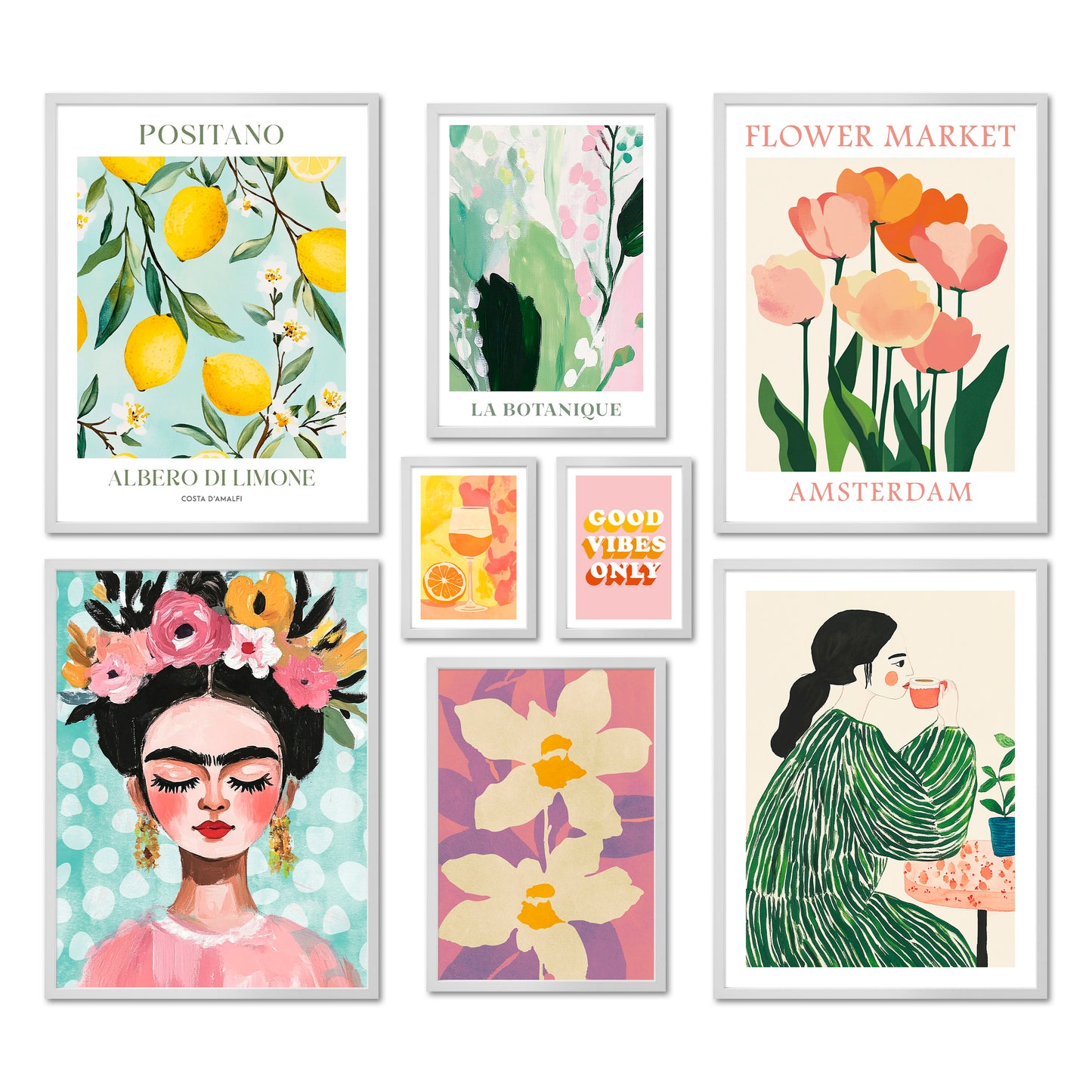 Poster Set - Abstract Art Galerie - Deko Wandbilder abstrakt, pastell, sommer, frühling, kunst, frida kahlo, blumen