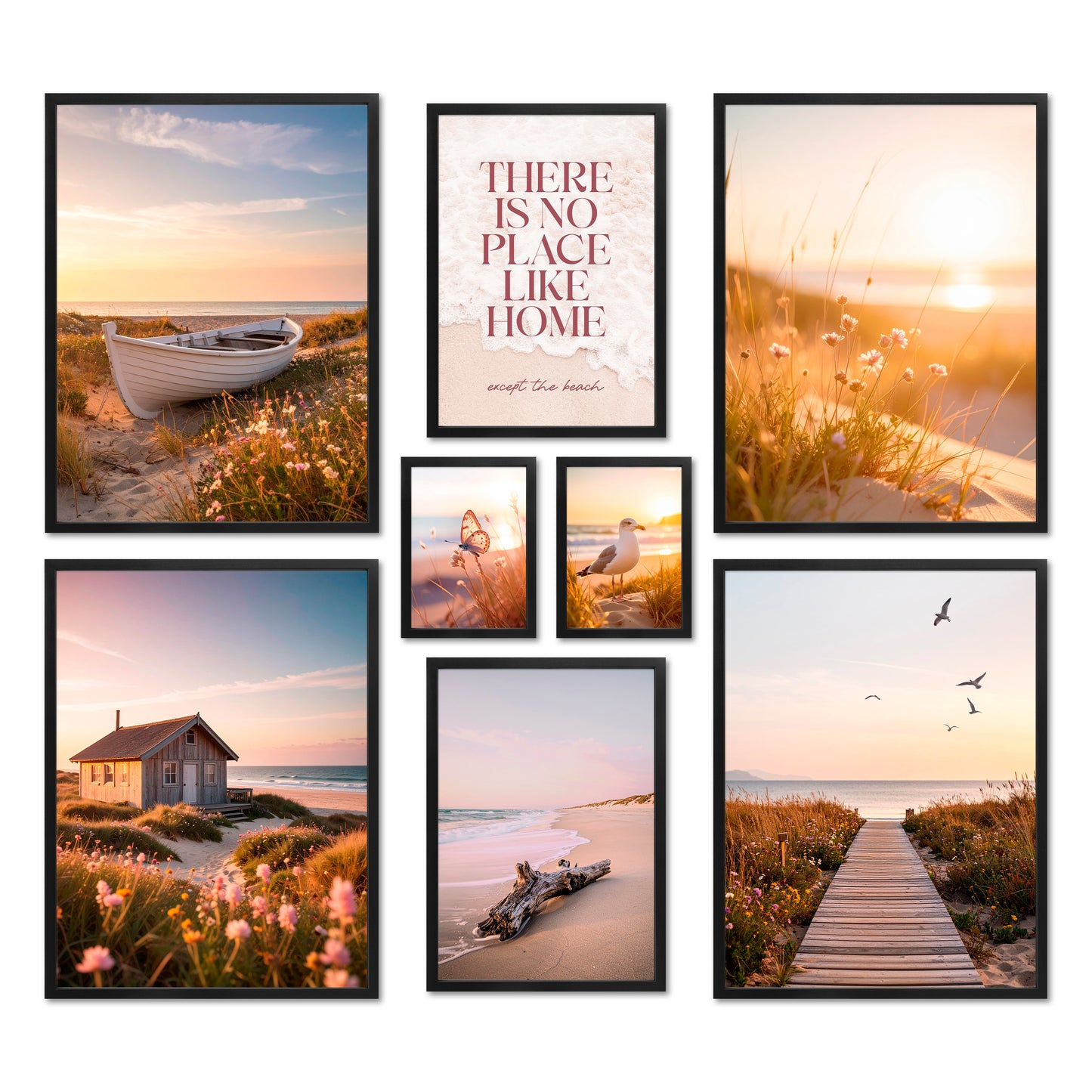 Poster Set - Vintage Sea Summer - Deko Wandbilder sommer, frühling, sonnenuntergang, natur, meer, strand, vintage