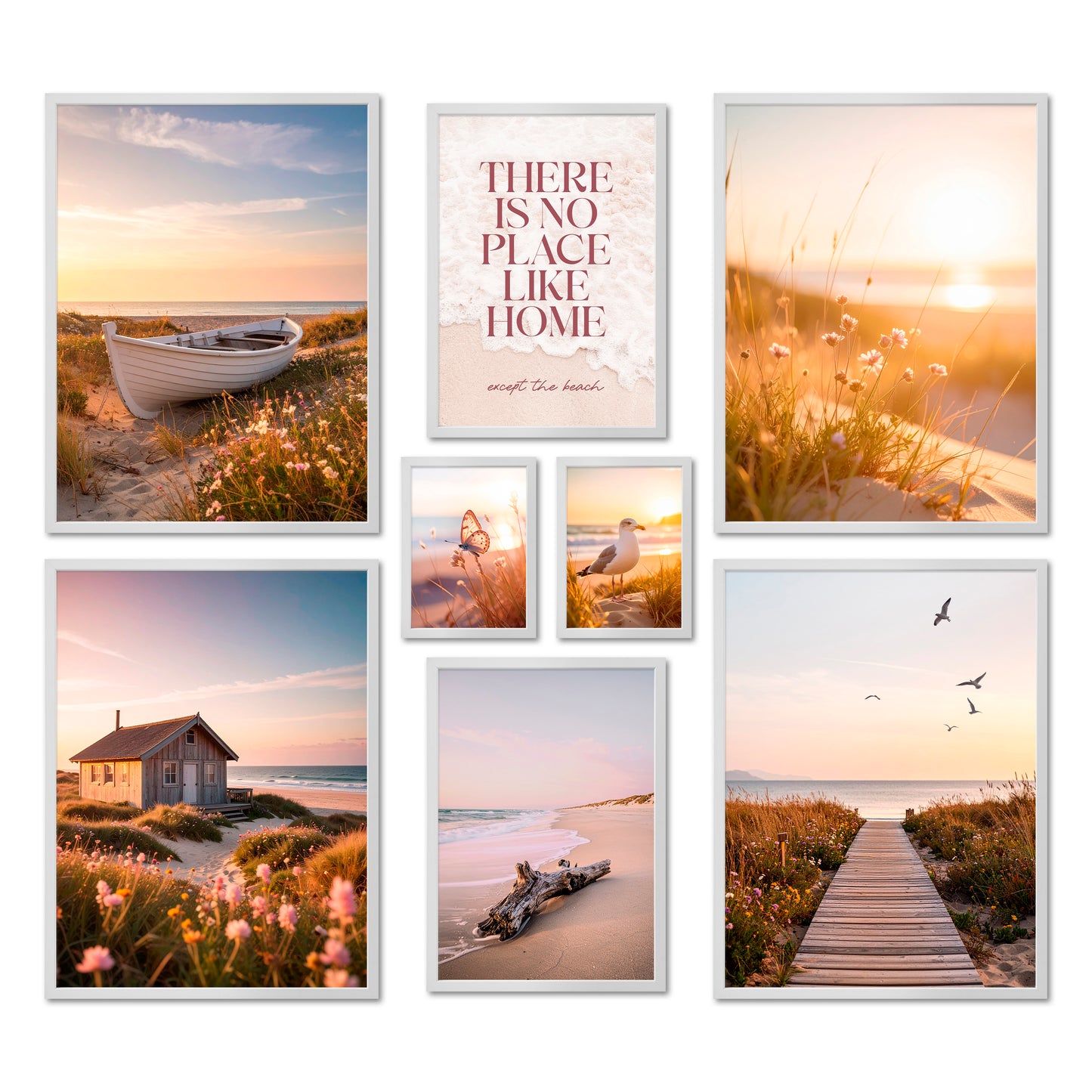 Poster Set - Vintage Sea Summer - Deko Wandbilder sommer, frühling, sonnenuntergang, natur, meer, strand, vintage