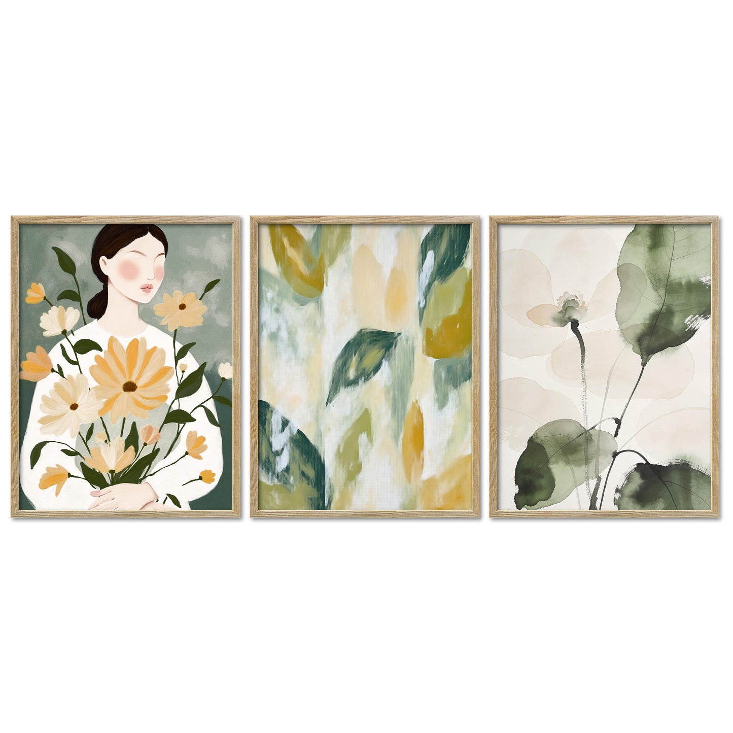 Poster Set Abstract Green Elegance Trio I mehrteilige Bilderwand I Wandbilder Gruen