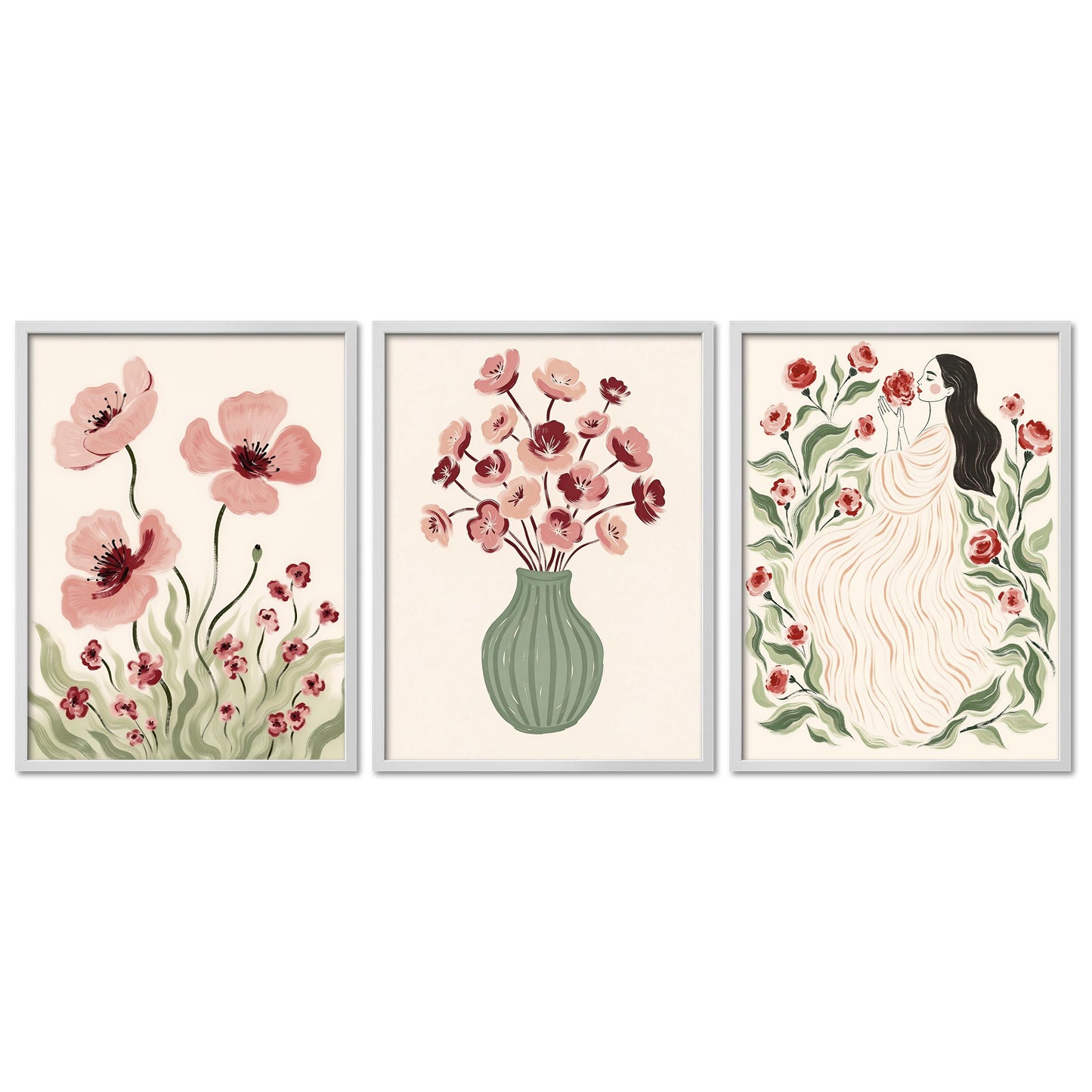 Poster Set Abstract Red Elegance Trio I mehrteilige Bilderwand I Wandbilder Abstrakte-Kunst