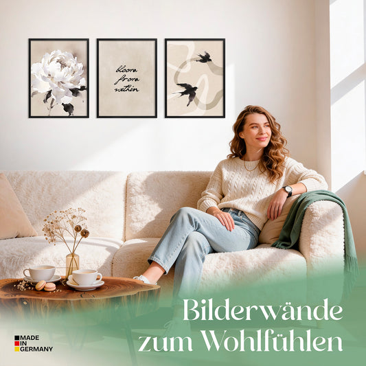 Poster Set Beige Black Elegance Trio Bilderwand Wandbilder Abstrakte-Kunst ARTFAVES