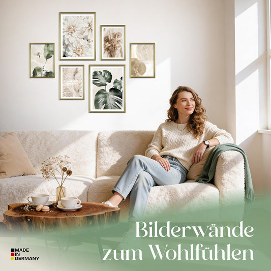 Poster Set Beige Green Calmness Bilderwand Wandbilder Monstera ARTFAVES