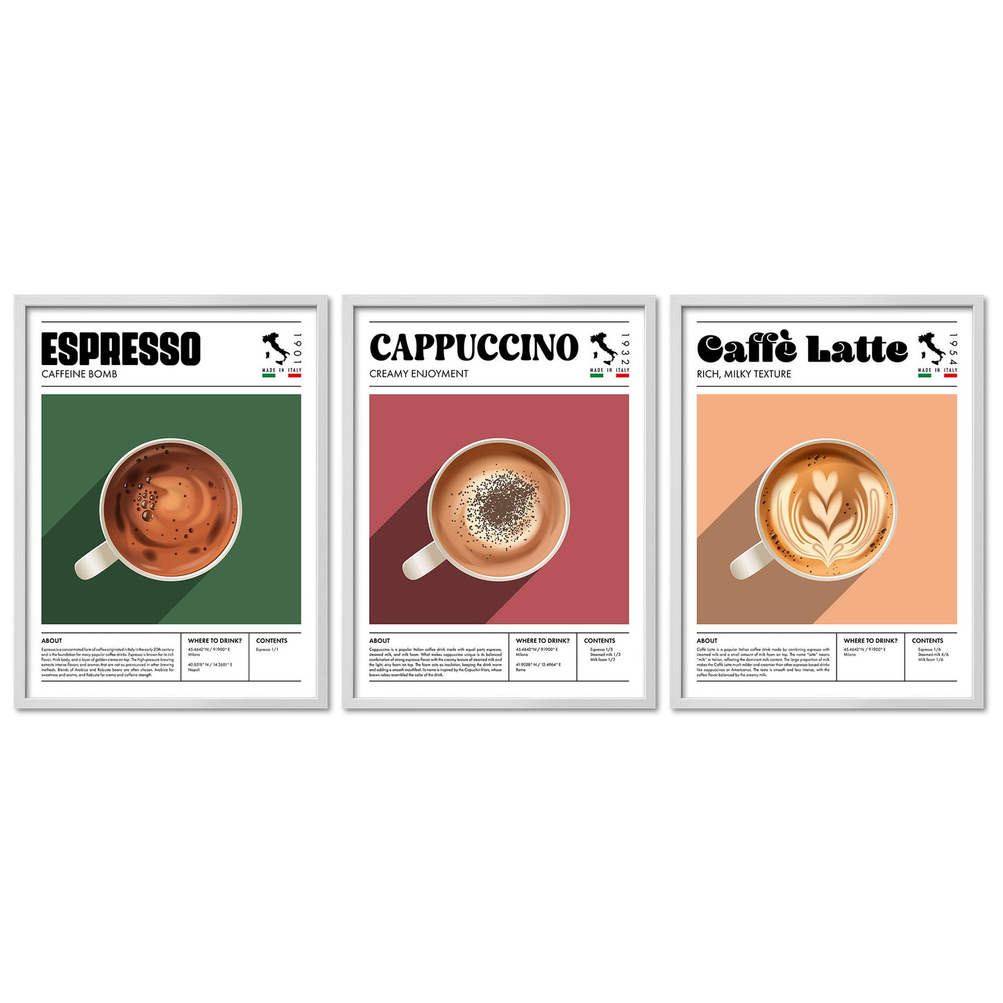 Poster Set Coffee Types I mehrteilige Bilderwand I Wandbilder Kaffee