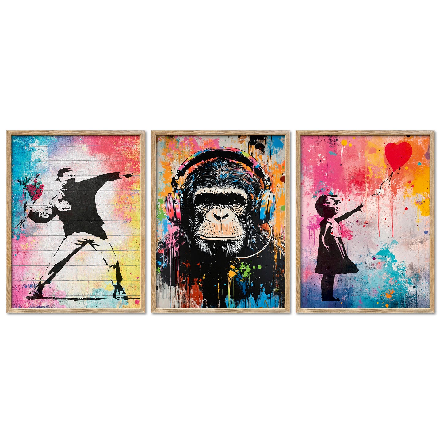 Poster Set Colorful Banksy I mehrteilige Bilderwand I Wandbilder Street-Art
