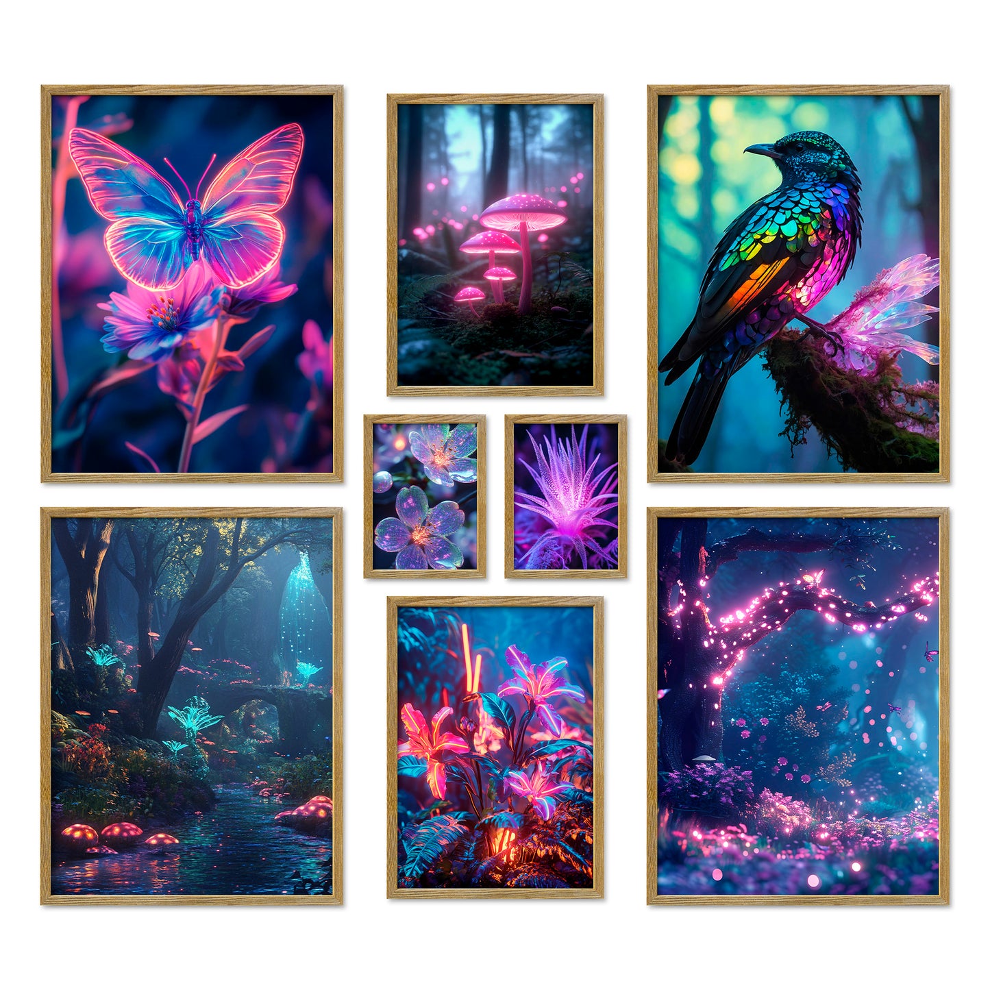 Poster Set Futuristic Neon Forest I mehrteilige Bilderwand I Wandbilder Gamer