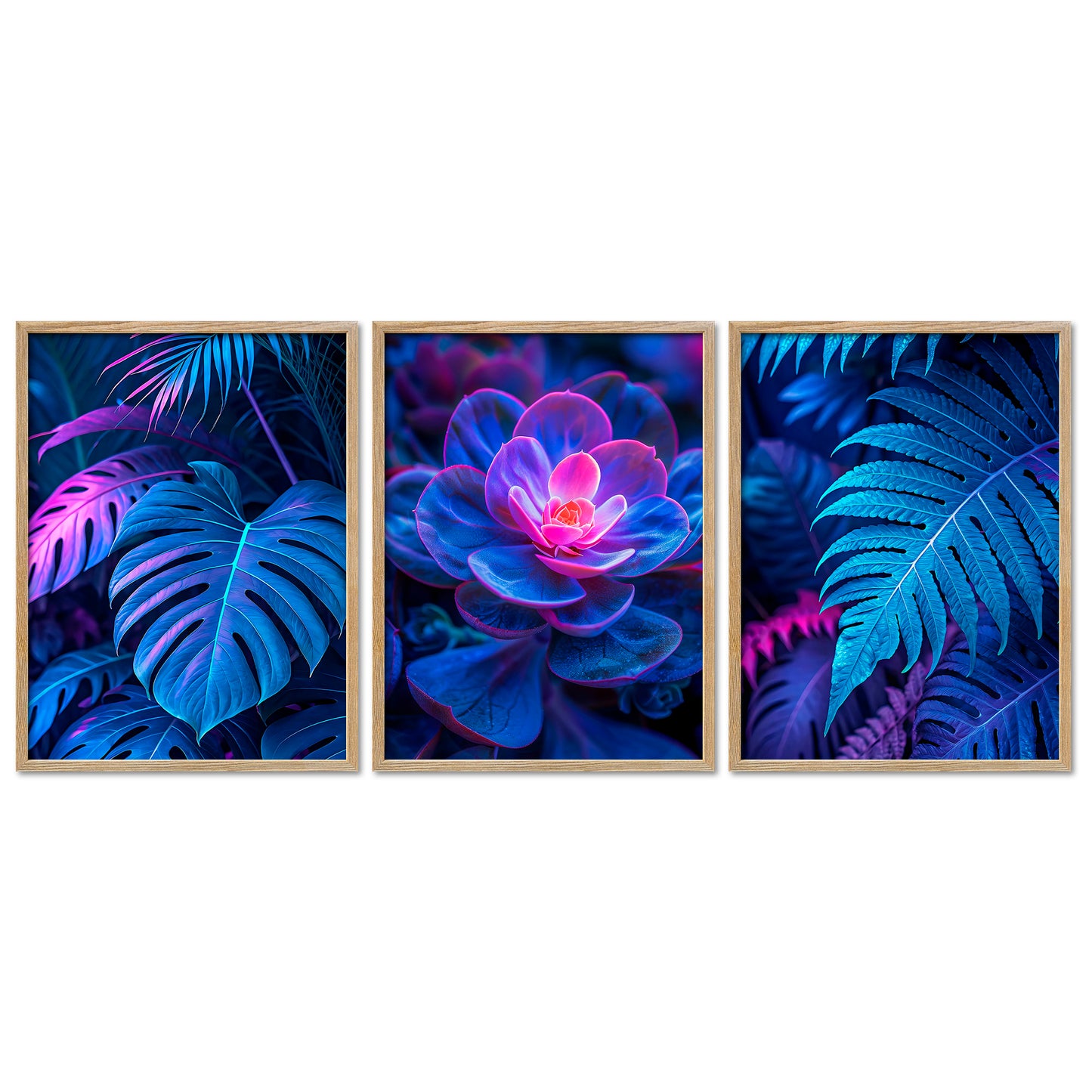 Poster Set Futuristic Neon Plants Trio I mehrteilige Bilderwand I Wandbilder Gaming