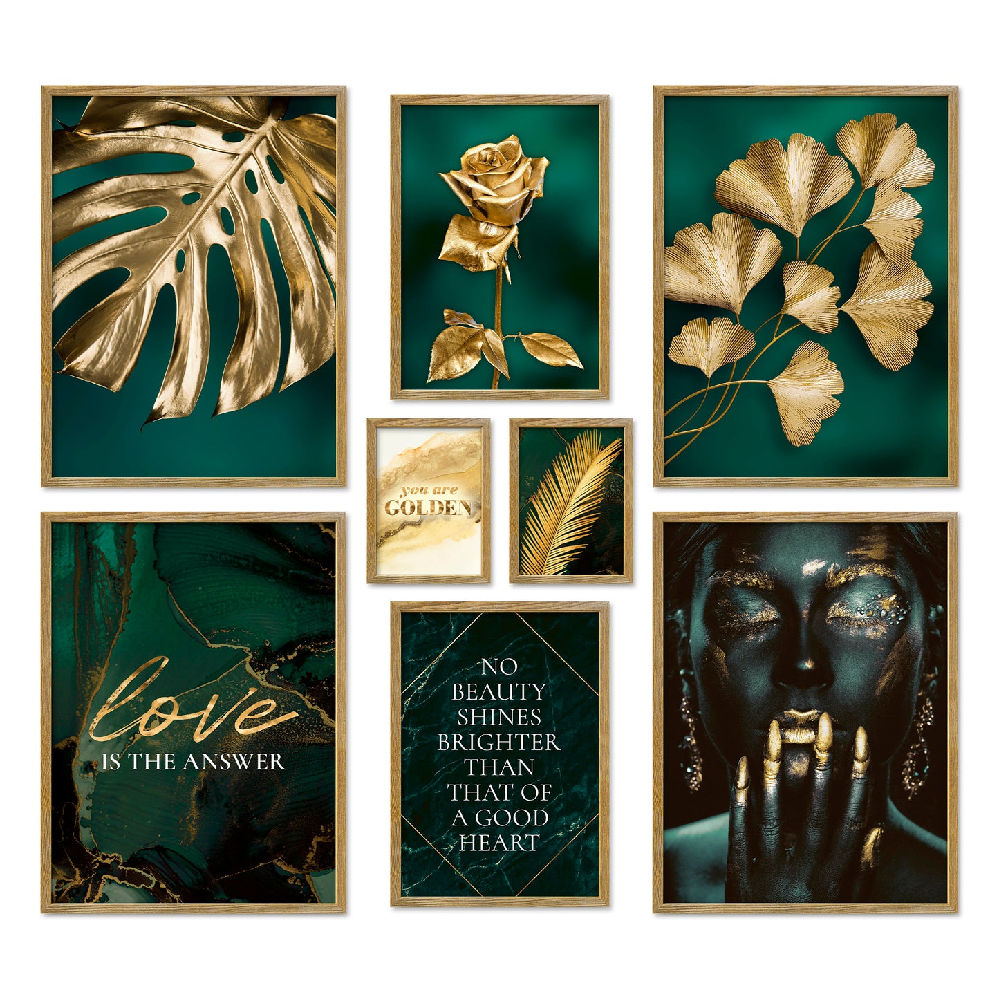 Poster Set Golden Leaves I mehrteilige Bilderwand I Wandbilder Petrol