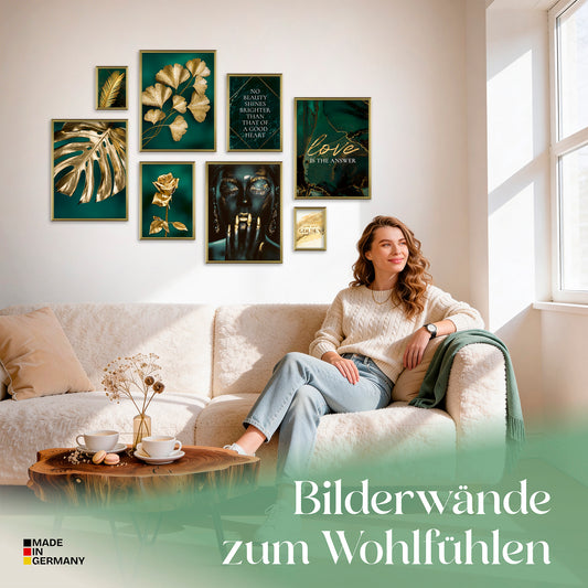 Poster Set Golden Leaves Bilderwand Wandbilder Petrol ARTFAVES
