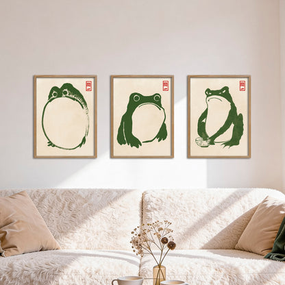 Poster Set Hoji Frogs Green I mehrteilige Bilderwand I Wandbilder Matsumoto-Hoji