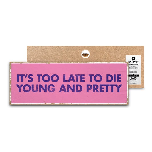 schild-mit-spruch-it's-too-late-to-die-young-and-pretty