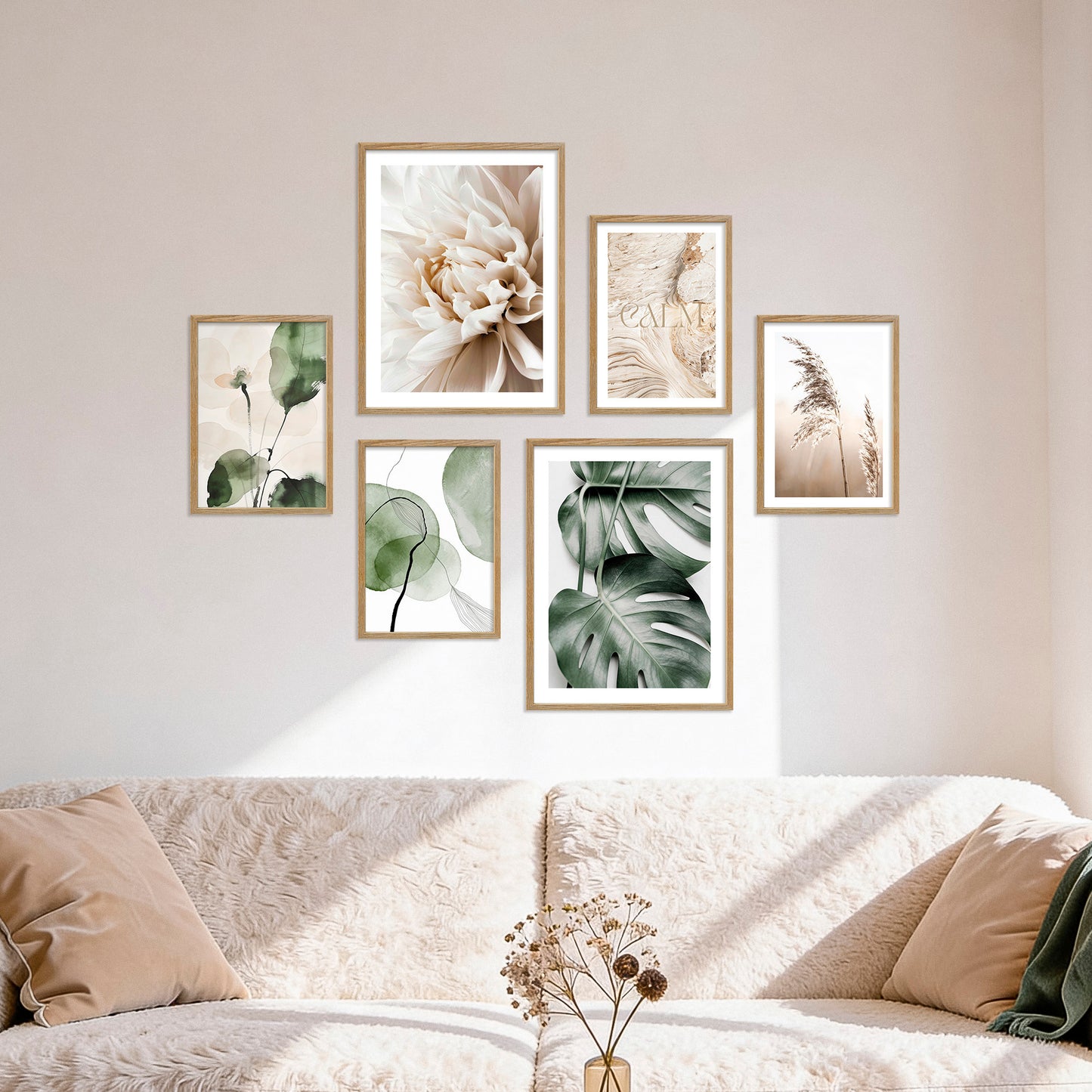 Poster Set Beige Green Calmness I mehrteilige Bilderwand I Wandbilder Monstera