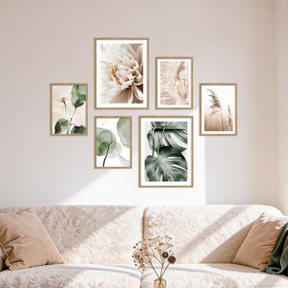Poster Set Beige Green Calmness I mehrteilige Bilderwand I Wandbilder Monstera
