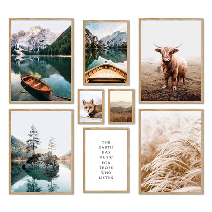 Poster Set - BEAUTIFUL EARTH I Decorative Wall Pictures Nature Petrol Lake Mountains