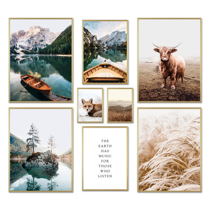 Poster Set - BEAUTIFUL EARTH I Decorative Wall Pictures Nature Petrol Lake Mountains