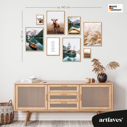 Poster Set - BEAUTIFUL EARTH I Decorative Wall Pictures Nature Petrol Lake Mountains
