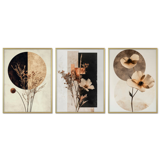 Poster Set - Abstract Flower Art 1 - 3 Deko Wandbilder Trockenblumen, Blumen, Pflanzen