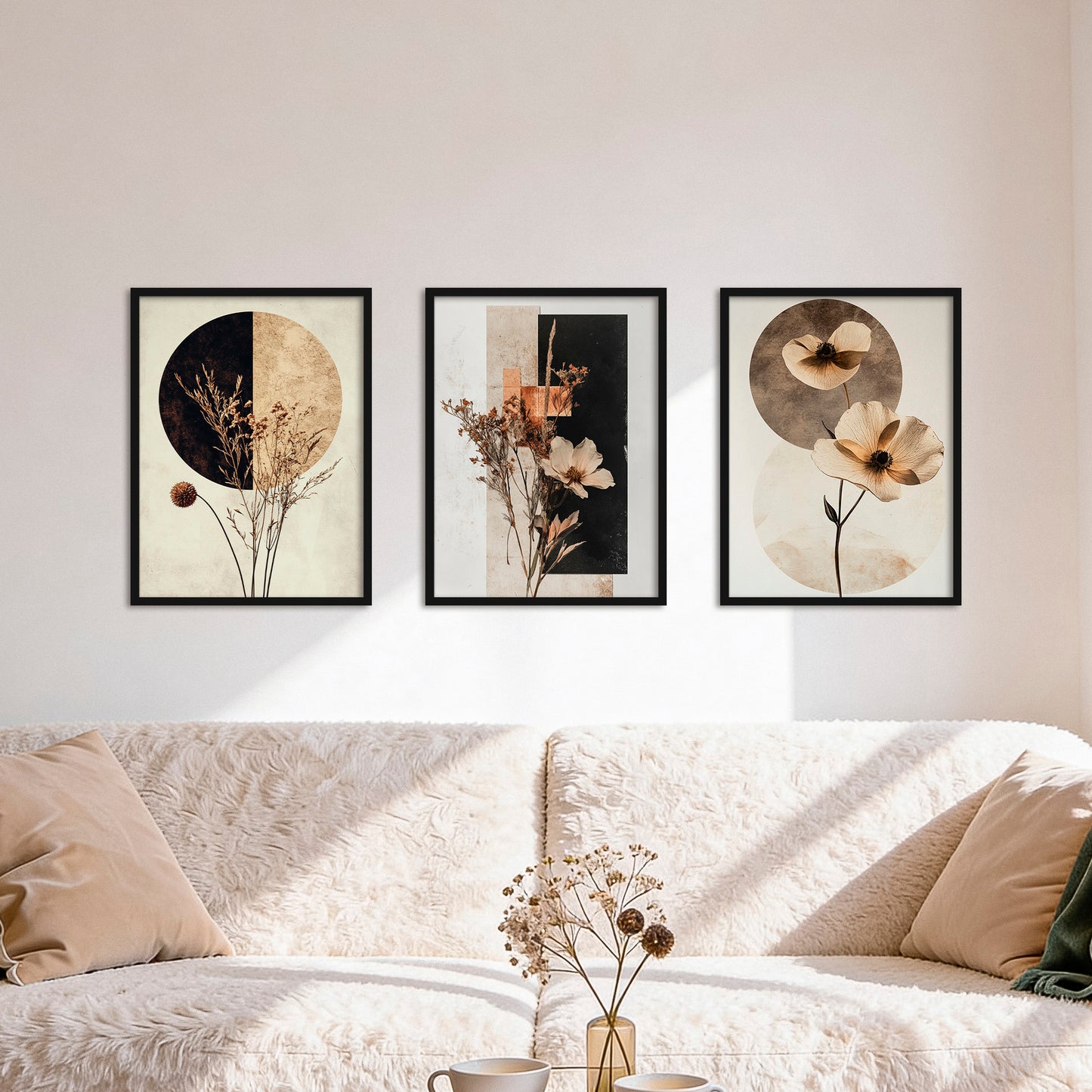 Poster Set Abstract Flower Art 1 I mehrteilige Bilderwand I Wandbilder Trockeblumen