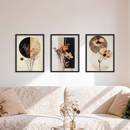 Poster Set Abstract Flower Art 1 I mehrteilige Bilderwand I Wandbilder Trockeblumen
