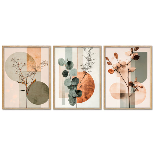 Poster Set - Abstract Flower Art 2 - 3 Deko Wandbilder Trockenblumen, Blumen, Pflanzen