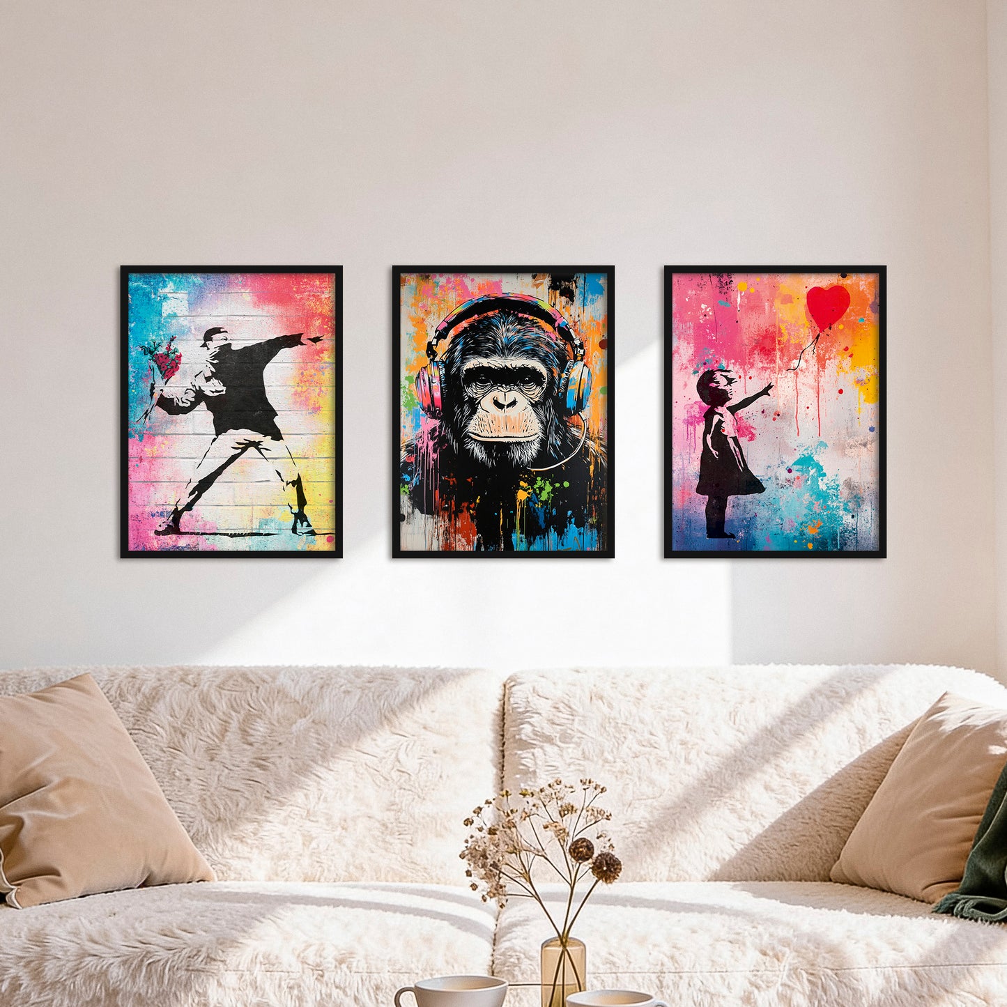 Poster Set Colorful Banksy I mehrteilige Bilderwand I Wandbilder Street-Art