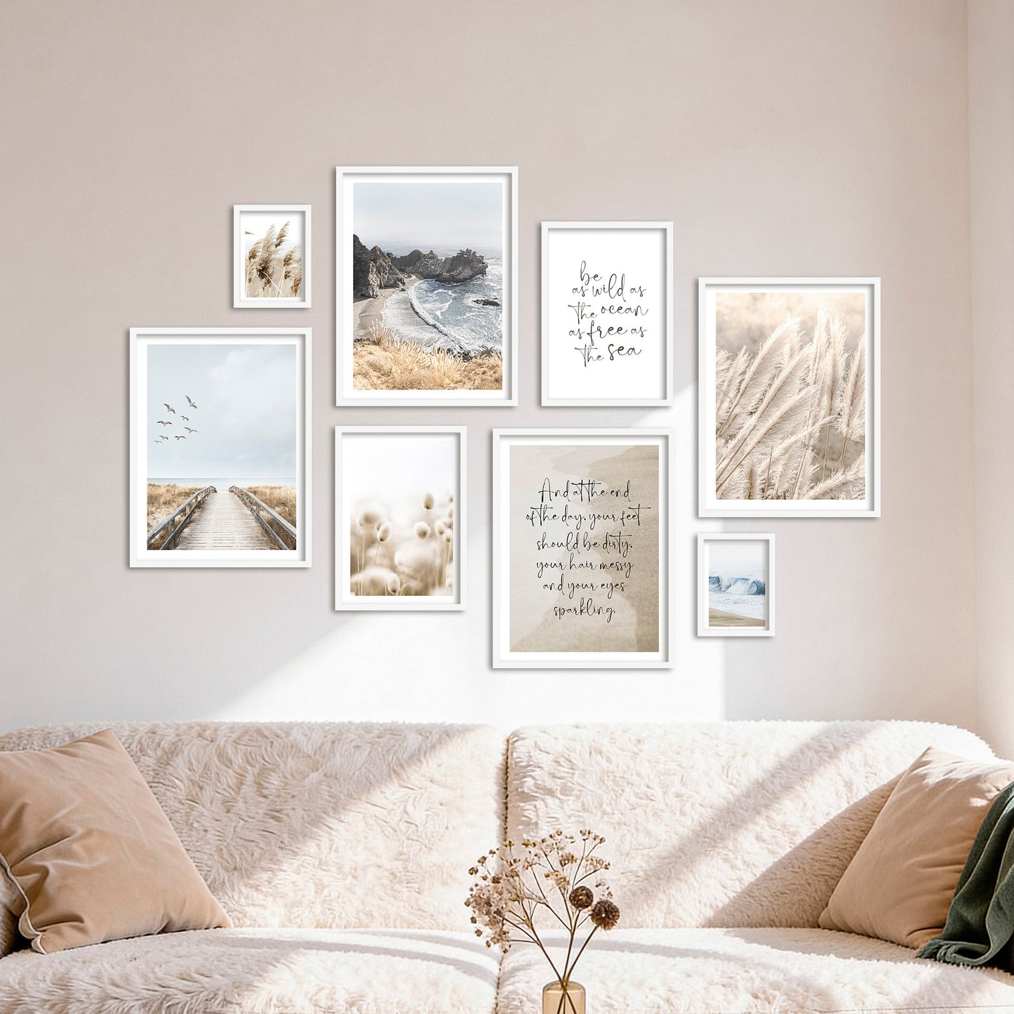 Poster Set Beige Sea Pampas I mehrteilige Bilderwand I Wandbilder Pampasgras