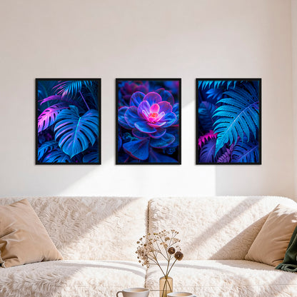 Poster Set Futuristic Neon Plants Trio I mehrteilige Bilderwand I Wandbilder Gaming