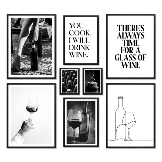 Poster Set - WINE TIME - Deko Wandbilder food, schwarz
