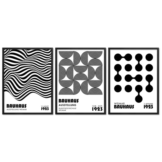 Poster Set - Bauhaus Geometrie 1 - 3 Deko Wandbilder Formen, schwarz-weiss, Kunst, Abstrakt, Kunstplakat