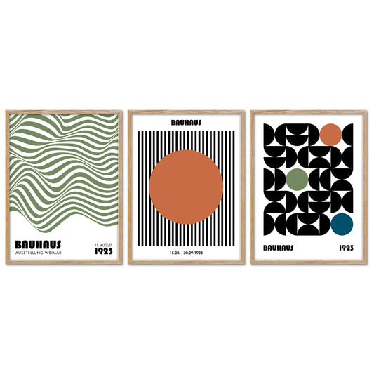 Poster Set - Bauhaus Geometrie 2 - 3 Deko Wandbilder Formen, Kunst, Abstrakt, Kunstplakat