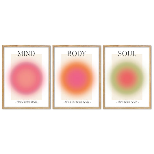 Poster Set - Aura Trio - 3 Deko Wandbilder Affirmationen, Achtsamkeit, mind body soul