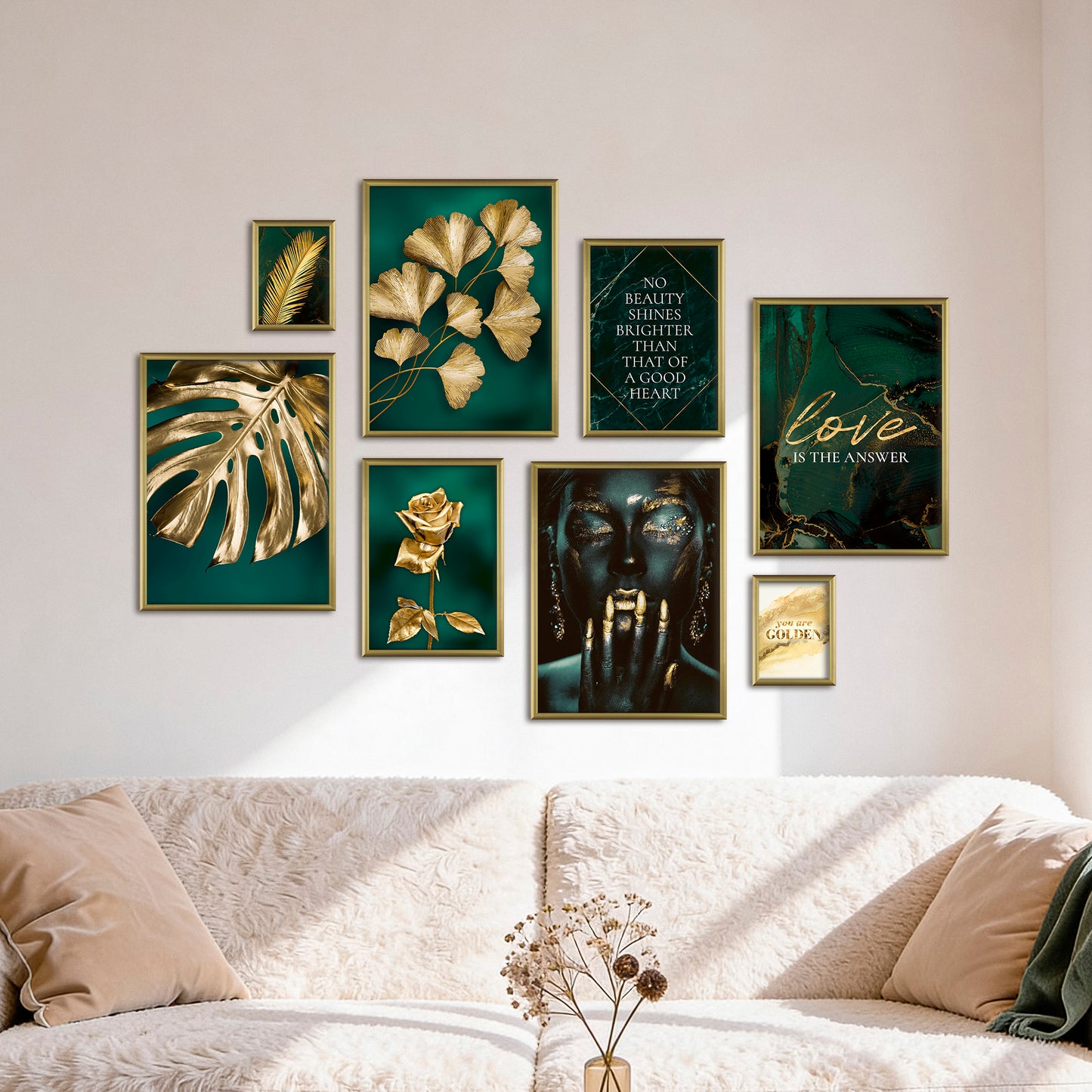 Poster Set Golden Leaves I mehrteilige Bilderwand I Wandbilder Petrol