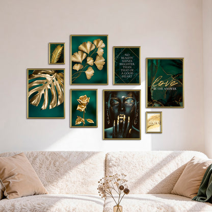 Poster Set Golden Leaves I mehrteilige Bilderwand I Wandbilder Petrol