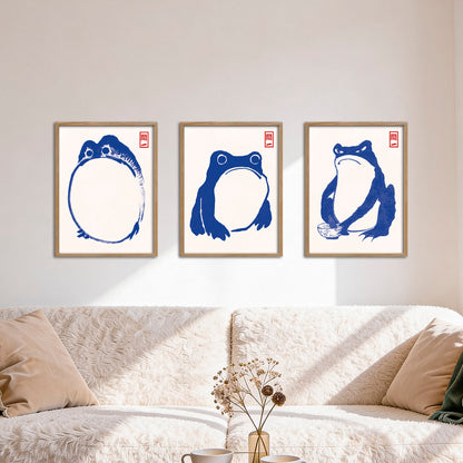 Poster Set Hoji Frogs Blue I mehrteilige Bilderwand I Wandbilder Matsumoto-Hoji